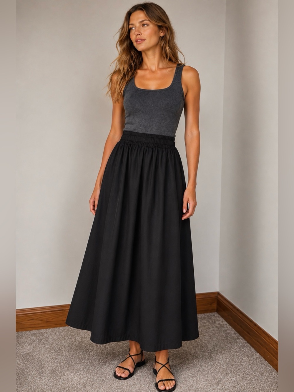 Aly Daly Black Flowy Maxi Skirt Casual Flirty Size M